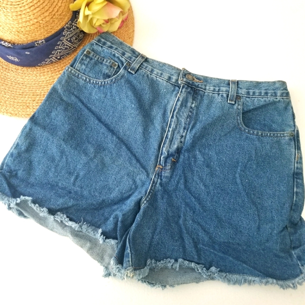 Bugle Boy Vintage High-Rise Rough Hem Jean Shorts